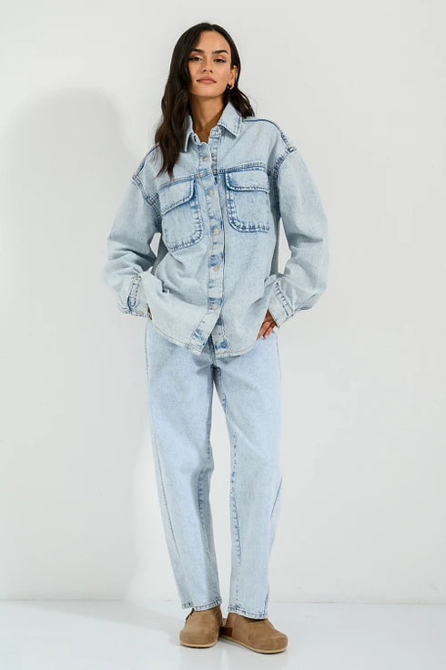 PINK WOMEN DENIM OVERSIZED SHIRT